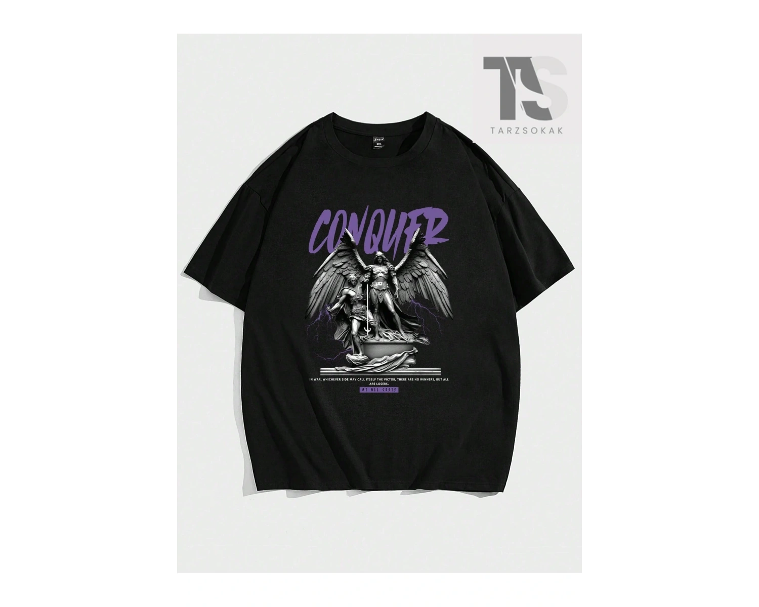 Hypemode Düşük Omuzlu Siyah Yuvarlak Yaka Örme Erkek Tişört