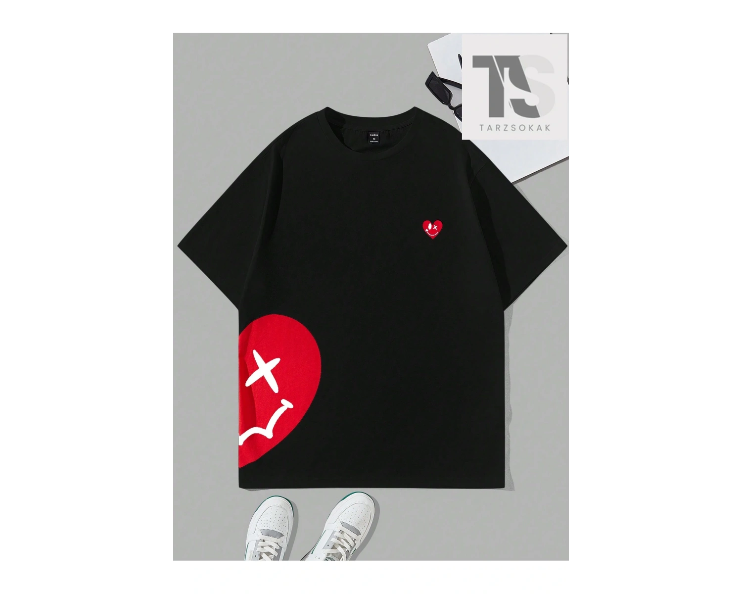 Hypemode Erkek Casual Kalp Baskılı Tişört