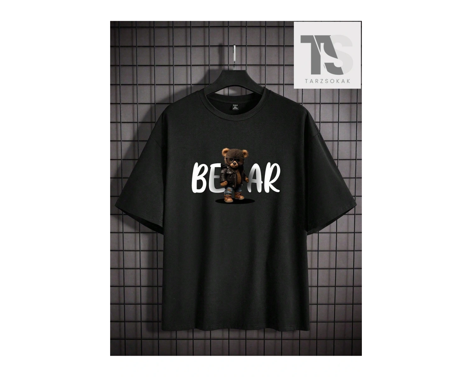 Hypemode Erkek Karikatür Yüz Yuvarlak Yaka Damla Omuz Kol Tişört