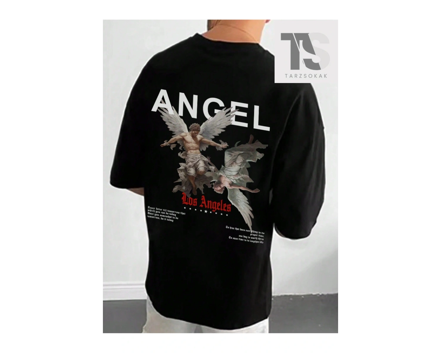 Hypemode Erkek Soyut Figür ve Harf Baskı Kısa Kollu Yuvarlak Yaka Tişört