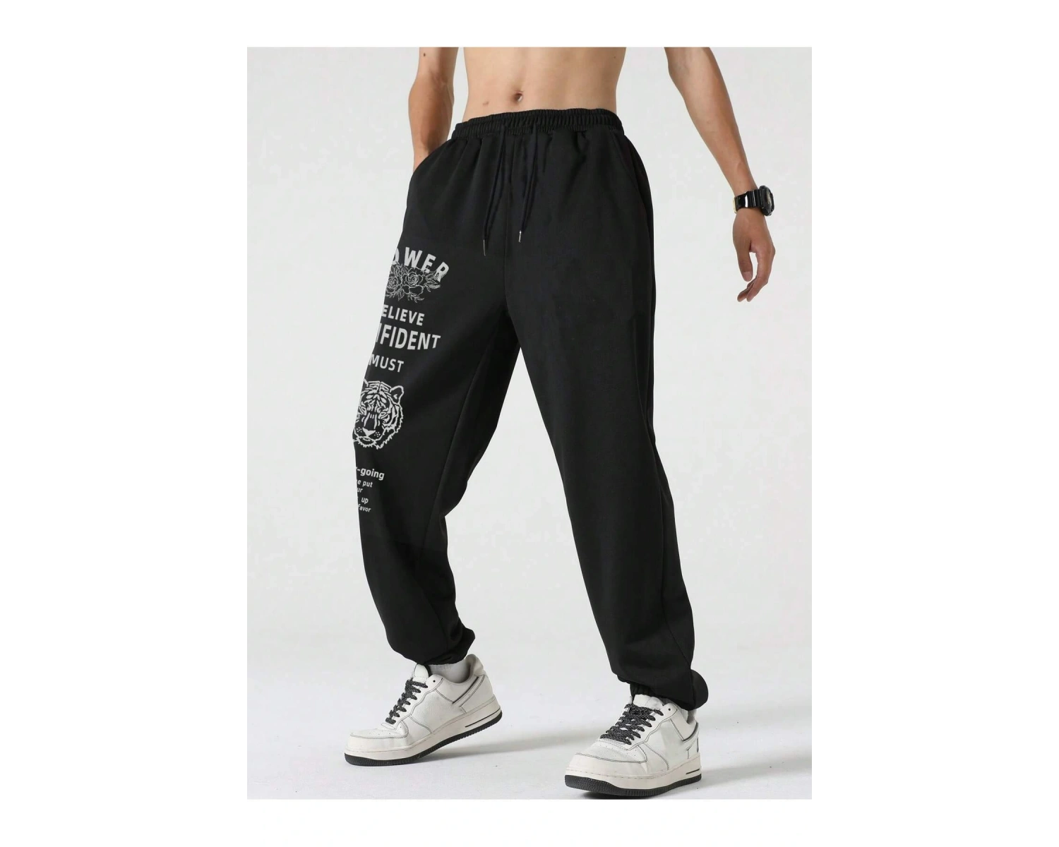 Hypemode Letter Tiger & Floral Graphic Drawstring Waist Eşofman Altı