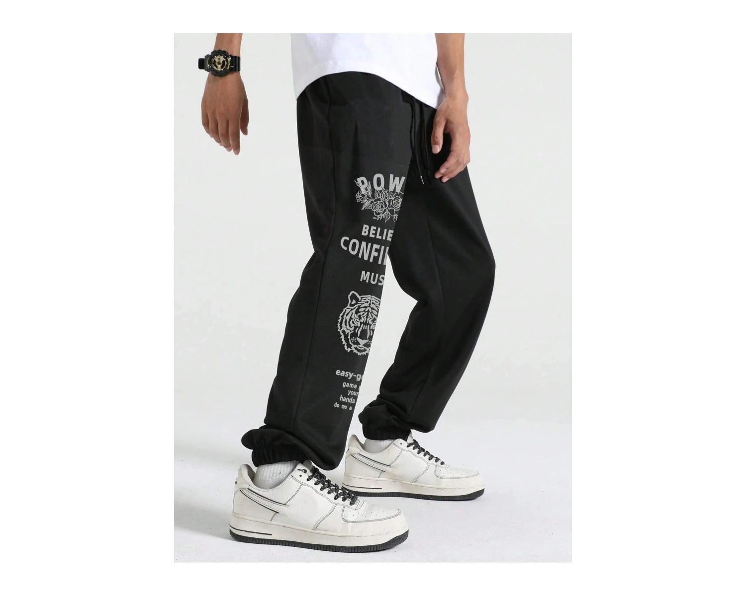 Hypemode Letter Tiger & Floral Graphic Drawstring Waist Eşofman Altı