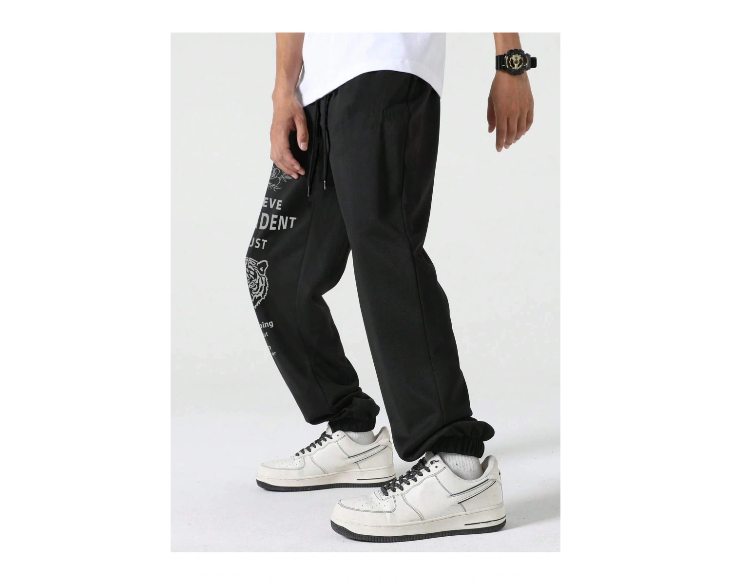 Hypemode Letter Tiger & Floral Graphic Drawstring Waist Eşofman Altı