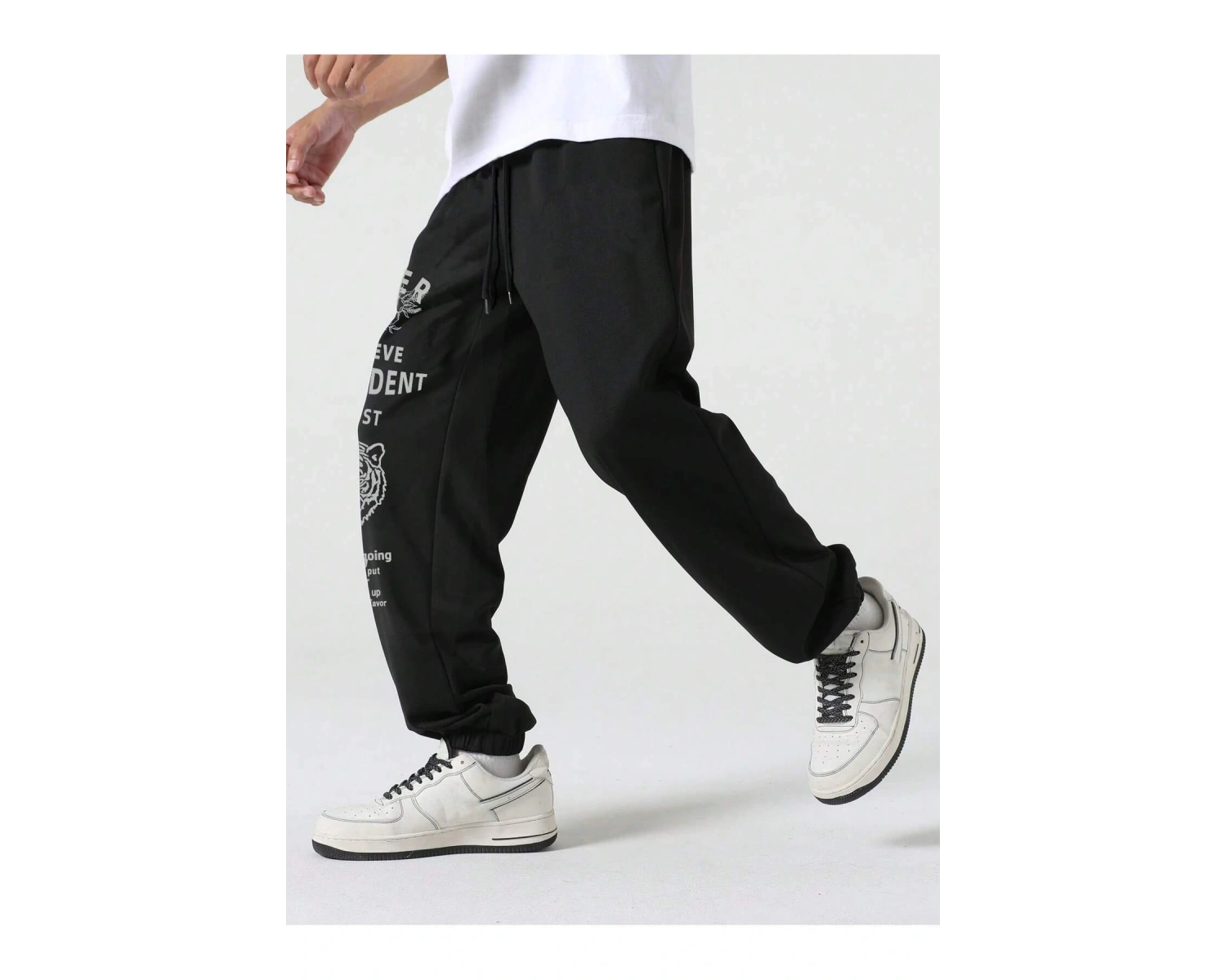 Hypemode Letter Tiger & Floral Graphic Drawstring Waist Eşofman Altı