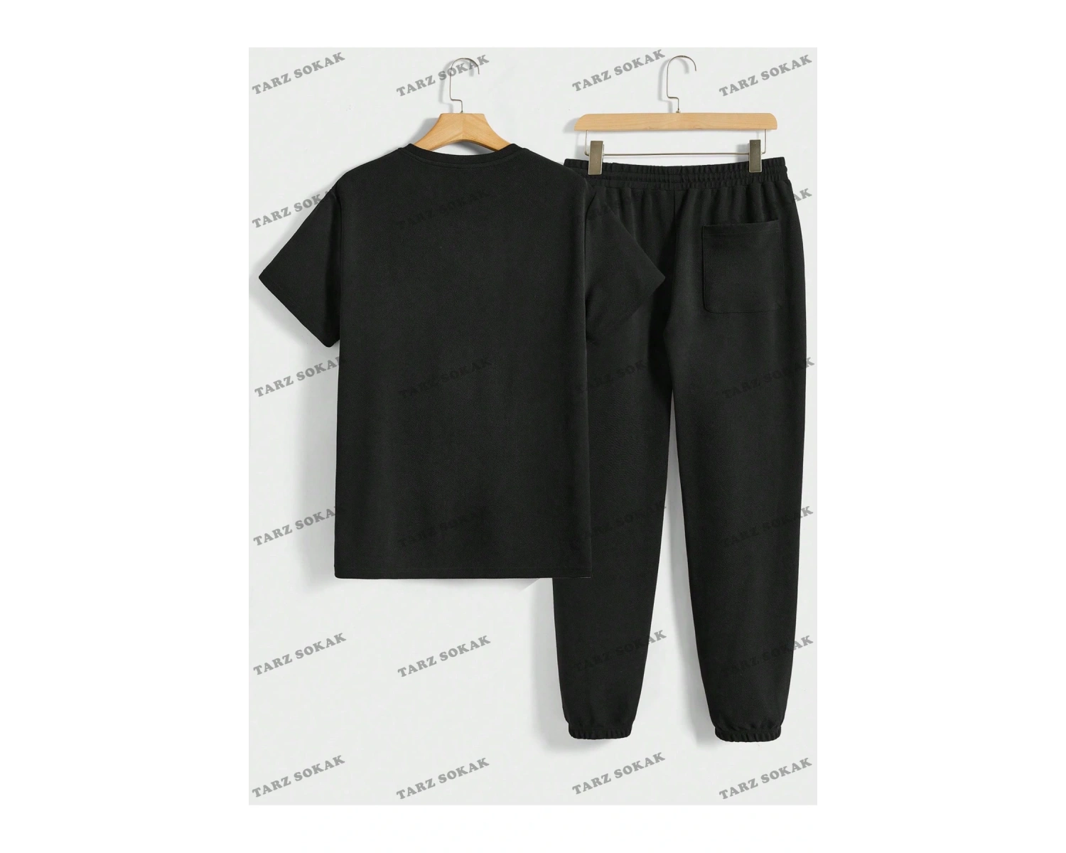 Hypemode Örme Günlük Baskılı Kısa Kollu Üst ve Uzun Pantolon Takım