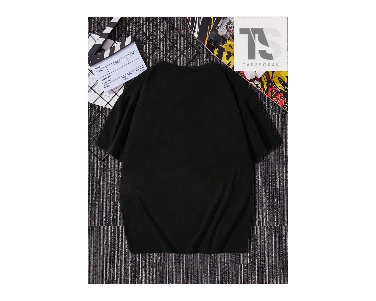 Hypemode Sloganlı Siyah Örgü Yuvarlak Yaka Kısa Kollu Erkek Tişört