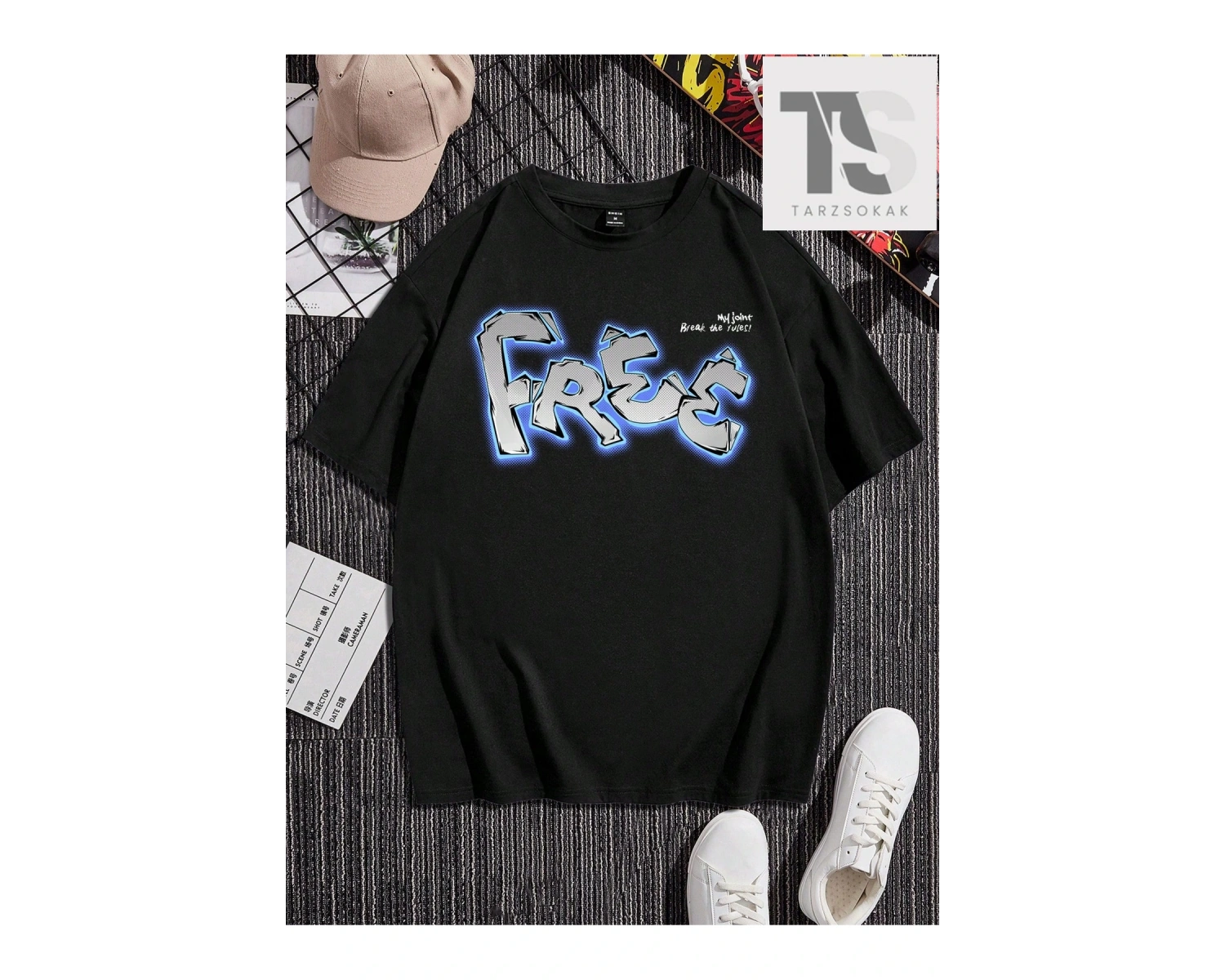 Hypemode Sloganlı Siyah Örgü Yuvarlak Yaka Kısa Kollu Erkek Tişört