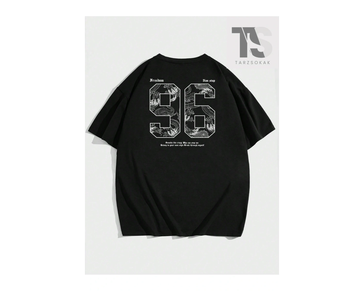 Hypemode Yuvarlak Yaka Ejderha Baskılı, Harf ve Sayı Tasarımlı Kısa Kollu Erkek Tiş