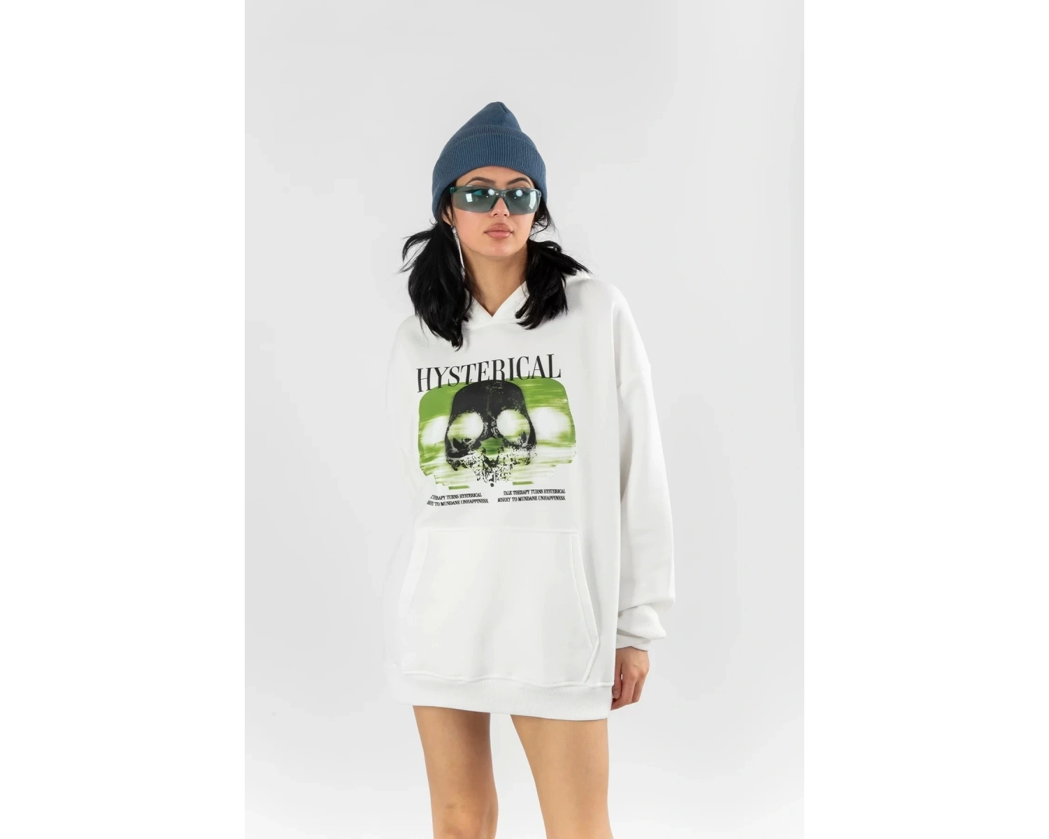 Hysterıcal Baskılı Oversize Unisex Beyaz