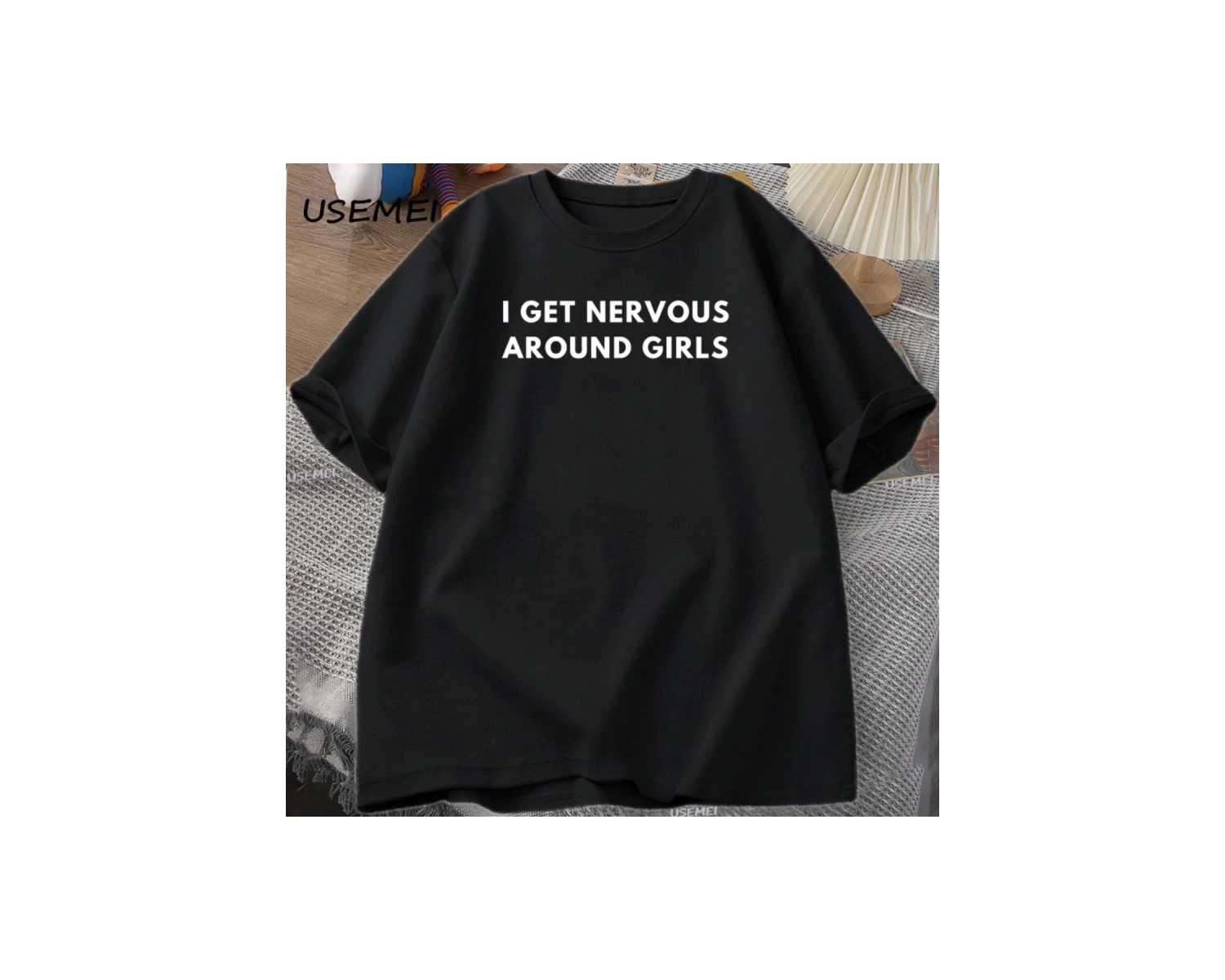 I Get Nervous Around Girls T-Shirt Men Funny Y2K Trendy Graphic Tee Summer High Qualtity Shor 3068