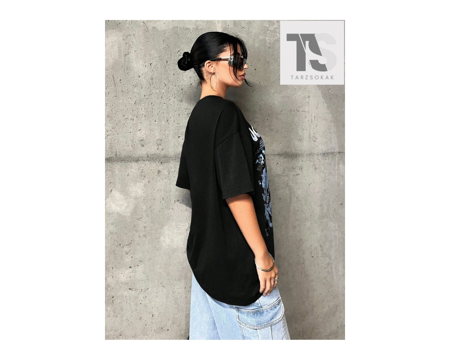 ICON Sloganlı Grafik Düşük Omuzlu Tişört