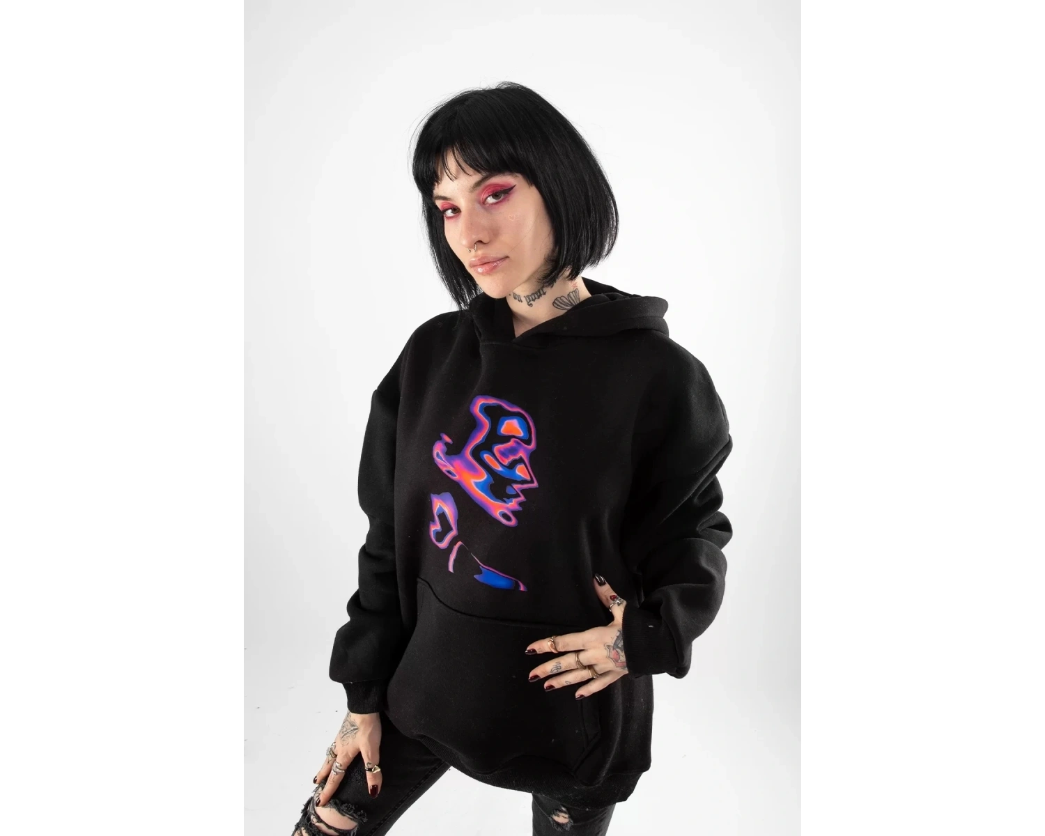 İllusion Woman Baskılı Oversize Unisex Beyaz