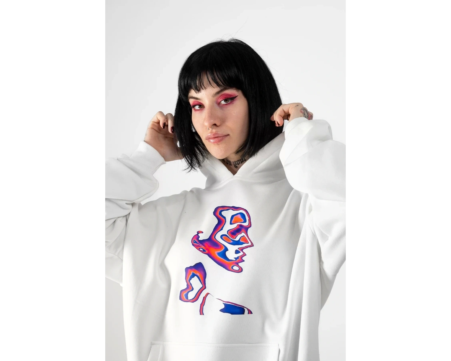 İllusion Woman Baskılı Oversize Unisex Beyaz