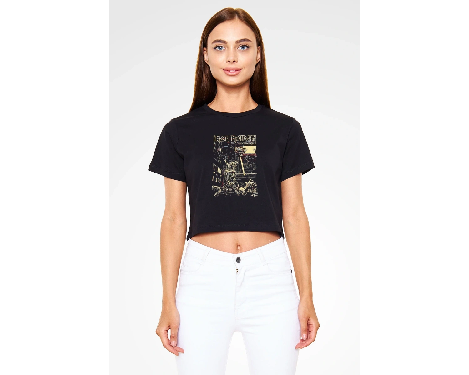 Iron Maiden Siyah Crop Top Tişört