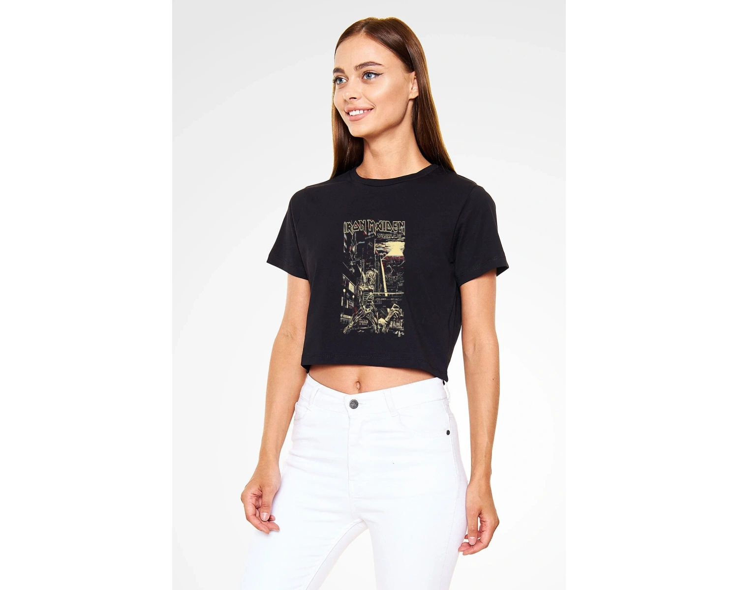 Iron Maiden Siyah Crop Top Tişört
