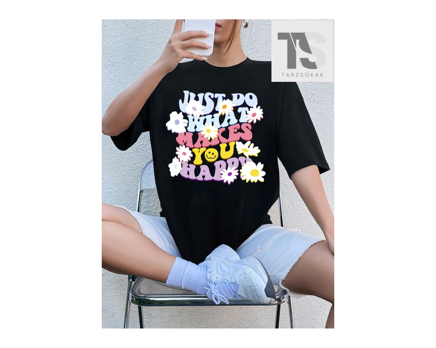 İskelet Desenli Düşük Omuzlu Tişört