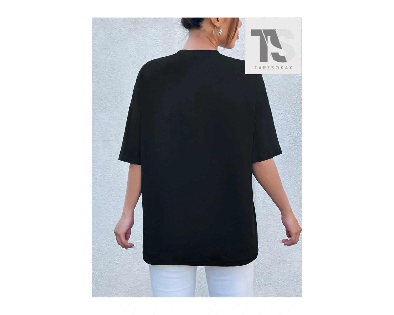 İskelet Desenli Düşük Omuzlu Tişört