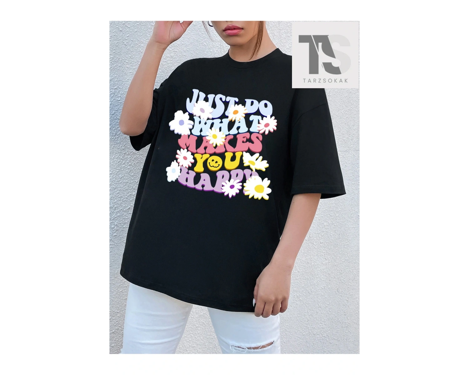 İskelet Desenli Düşük Omuzlu Tişört