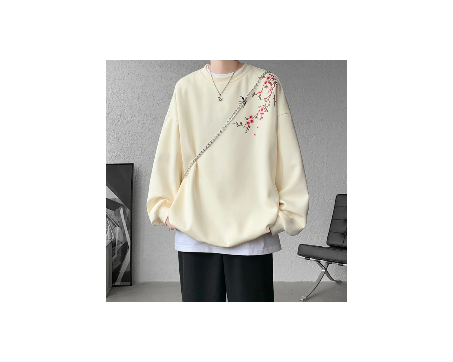 Işlemeli Sweatshirt adam kazaklar yeni tişörtü Harajuku uzun kollu kore giyim yorumları birço Siyah