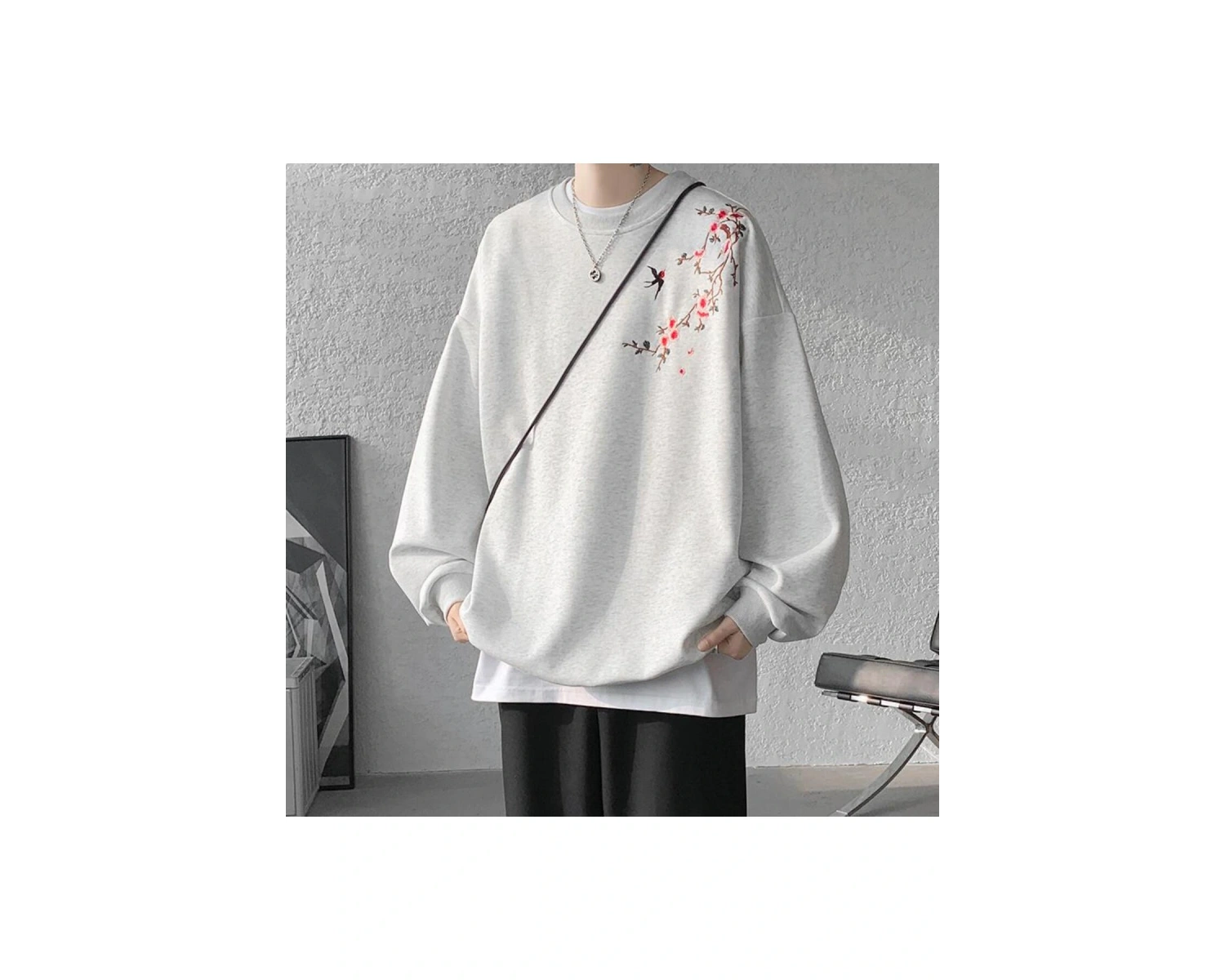 Işlemeli Sweatshirt adam kazaklar yeni tişörtü Harajuku uzun kollu kore giyim yorumları birço Siyah