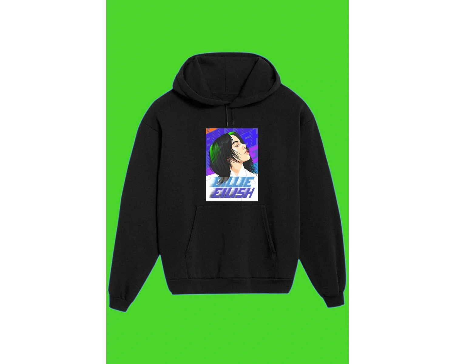 IvırZıvır----Unisex Siyah Billie Eilish Baskılı Sweatshirt