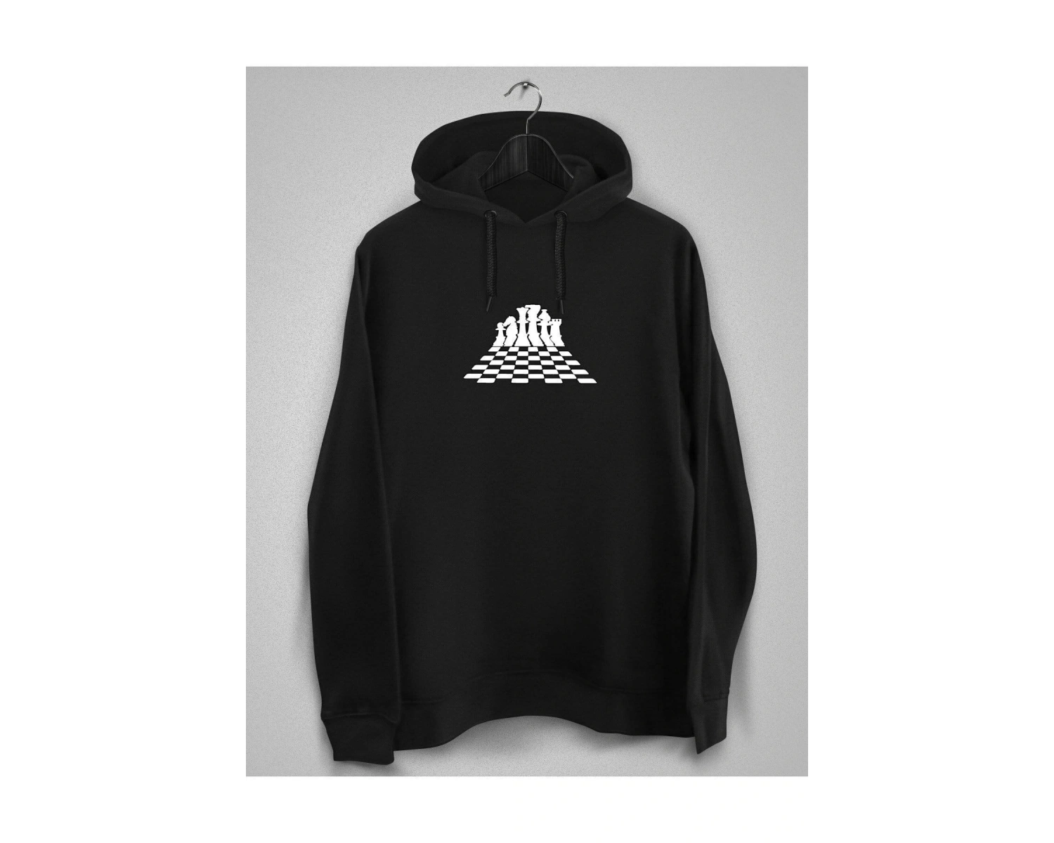 IvırZıvır----Unisex Siyah Chess Baskılı Sweatshirt