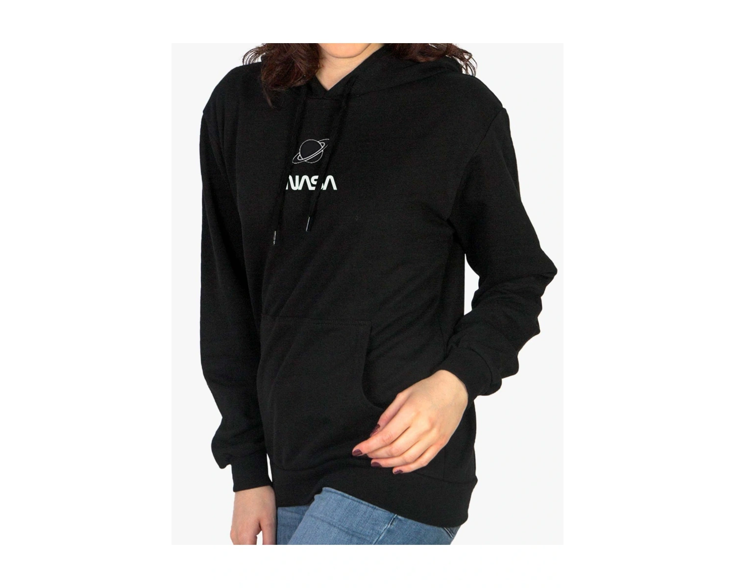 Jackalco 2 Iplik Iç Pamuklu Tam Kalıp Baskılı Hoodie Siyah