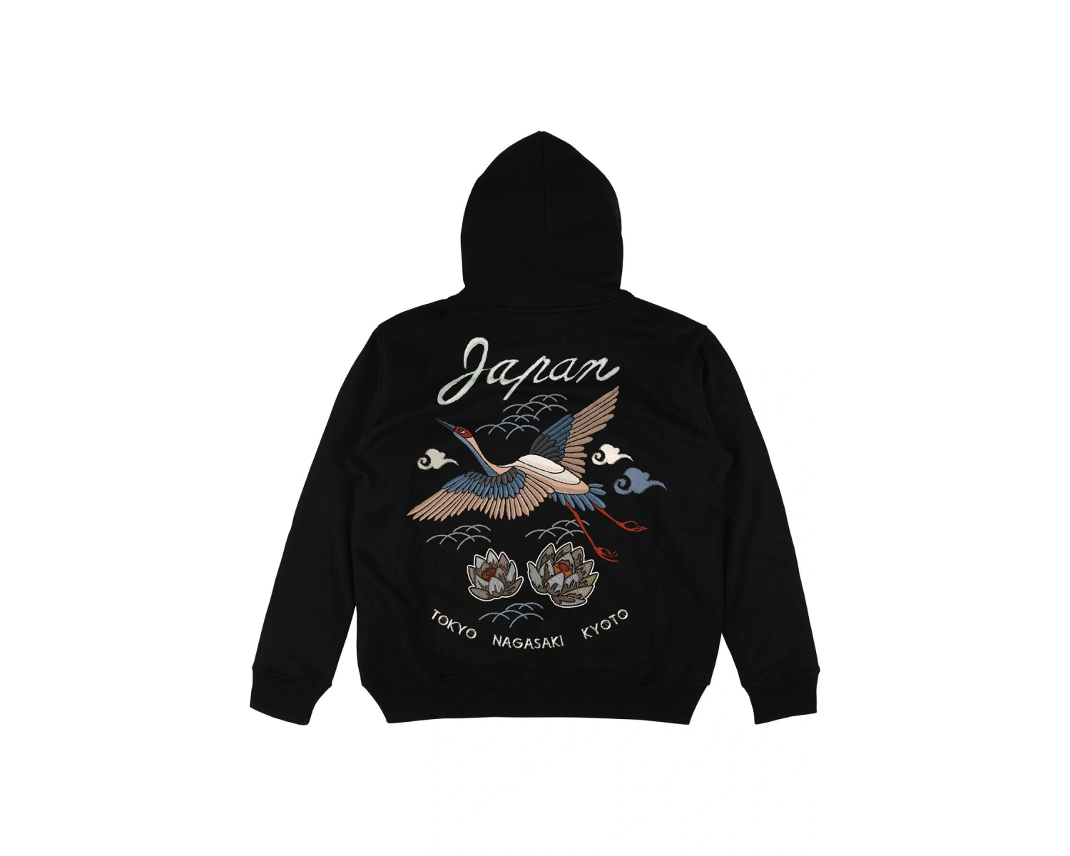 Japan Crane Siyah Oversize Unisex Kapüşonlu Sweatshirt Hoodie