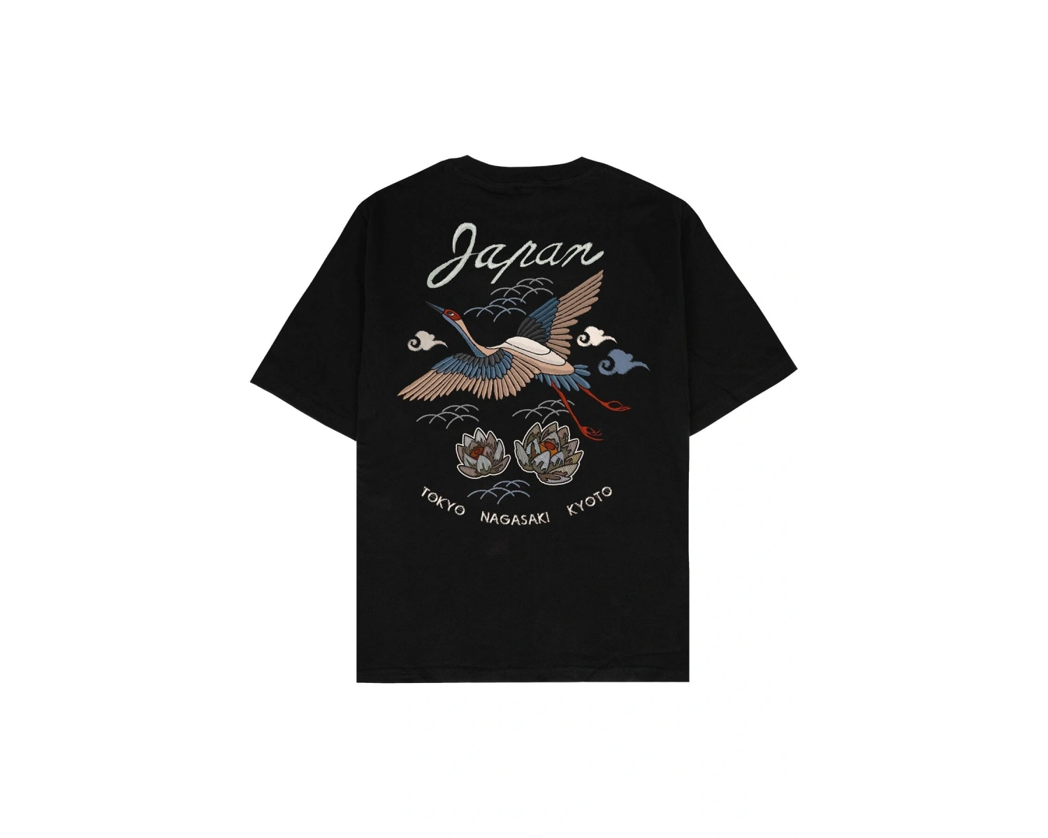 Japan Crane Siyah Oversize Unisex T-shirt