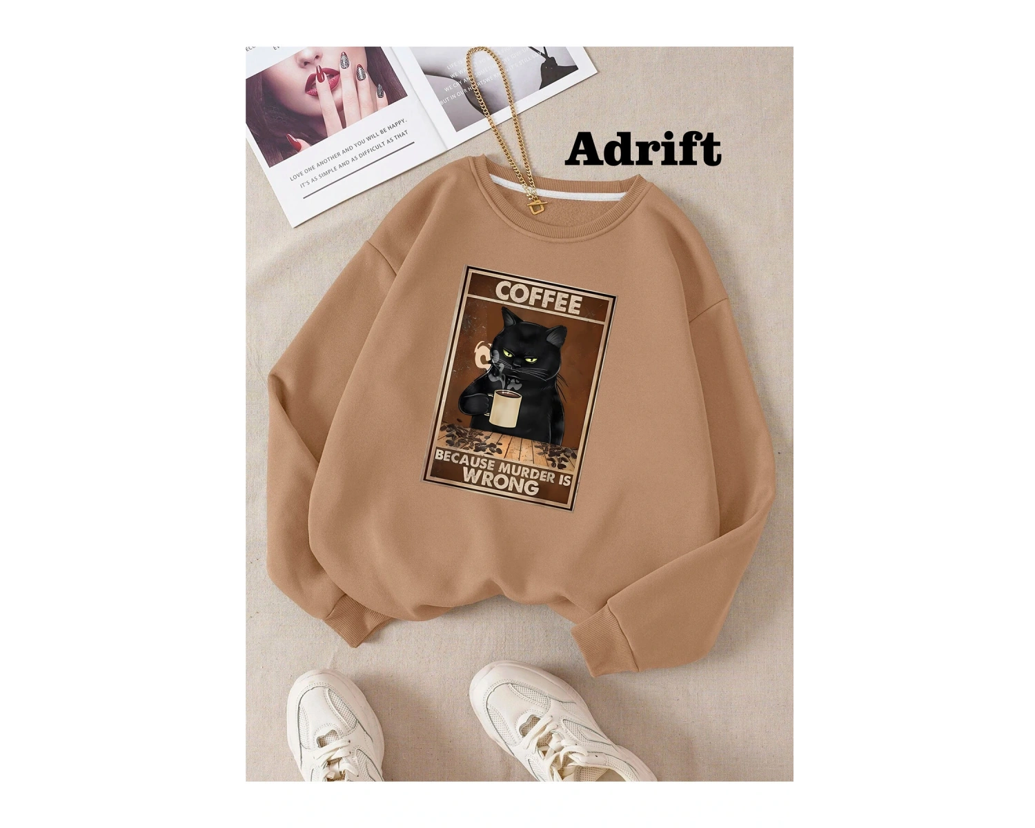 Japon Çiçek Köstebek Sokak Trend Tasarım Harajuku/Gotik Bej