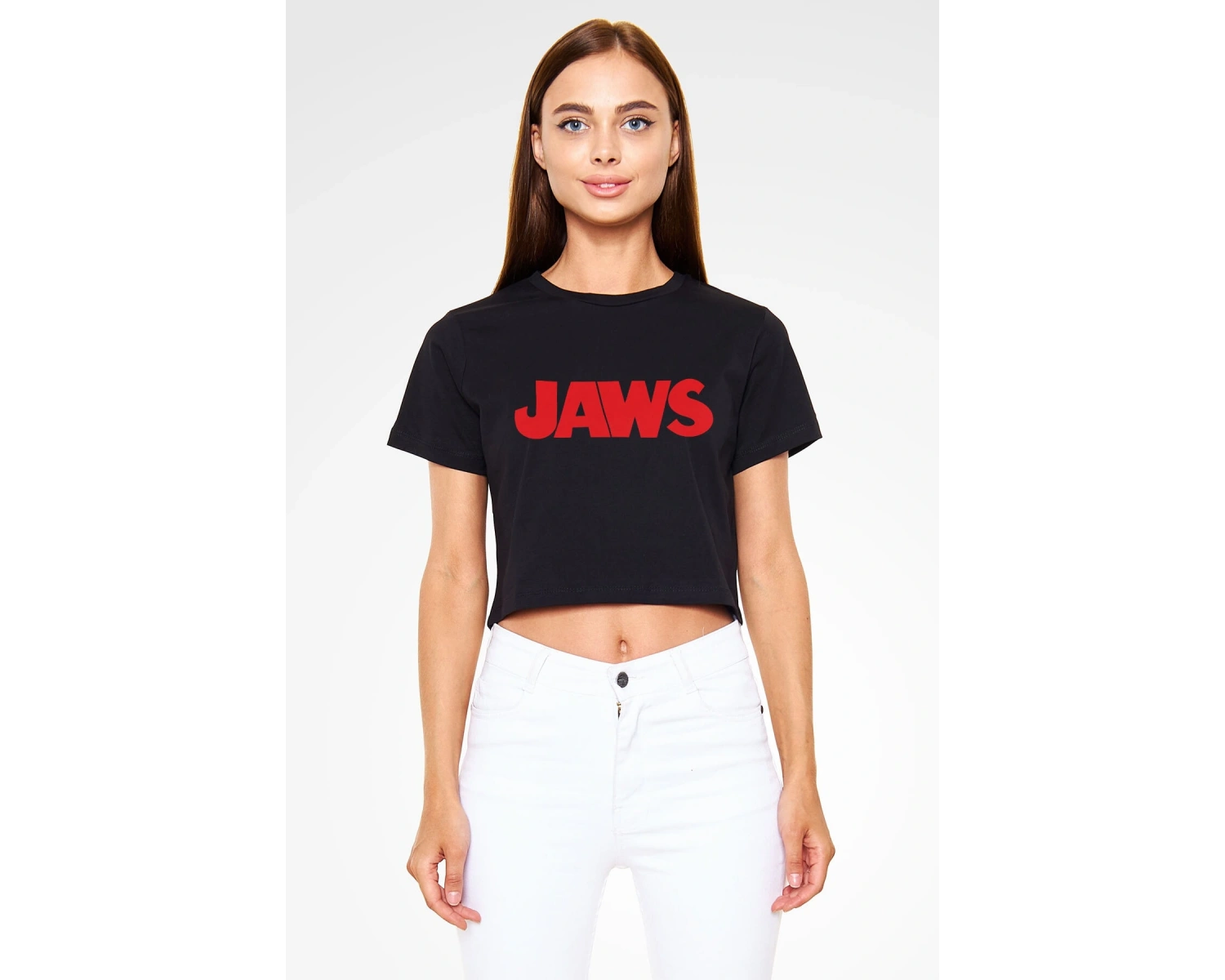 Jaws Siyah Crop Top Tişört