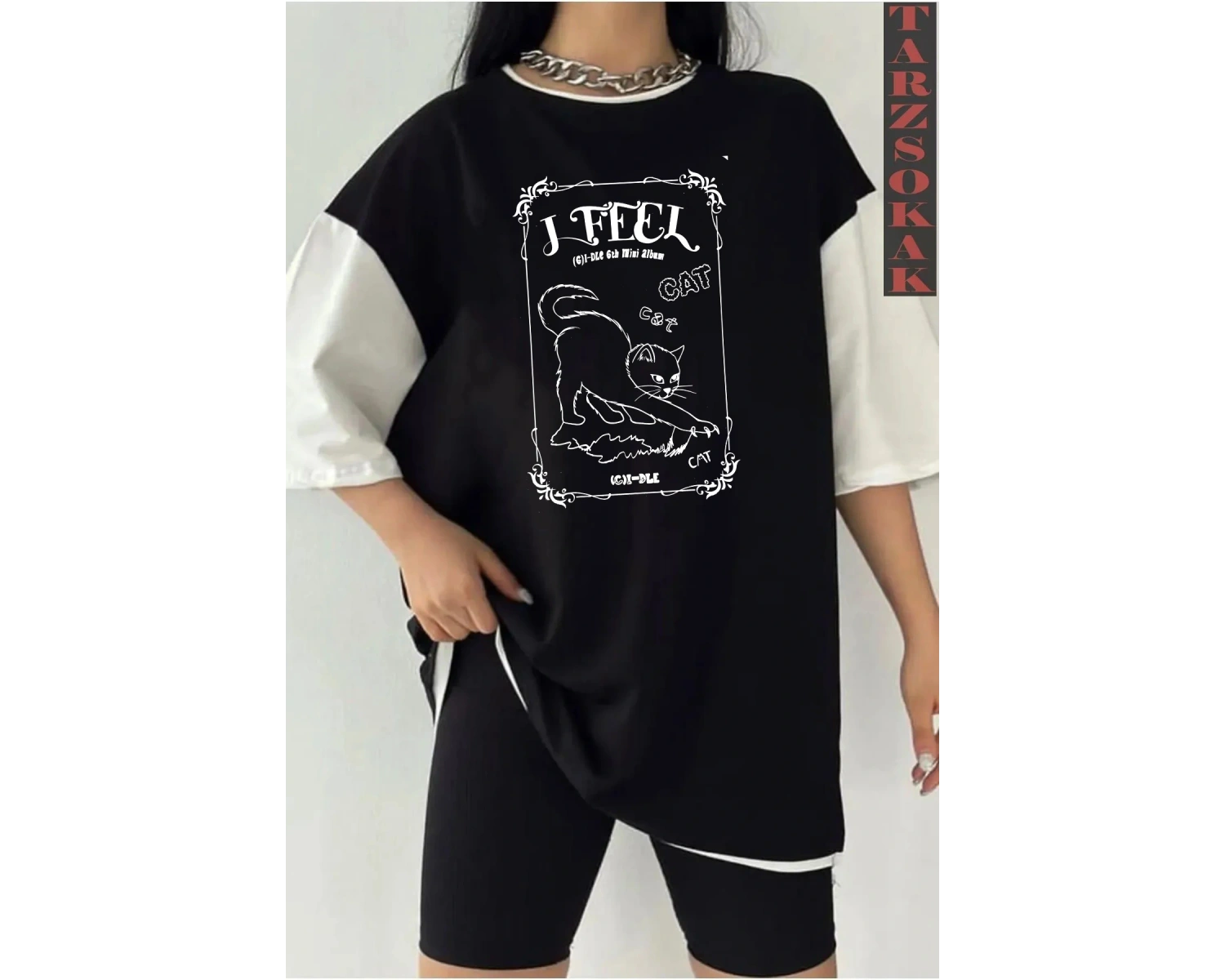 JFEEL CAT Siyah Oversize Çift Renk