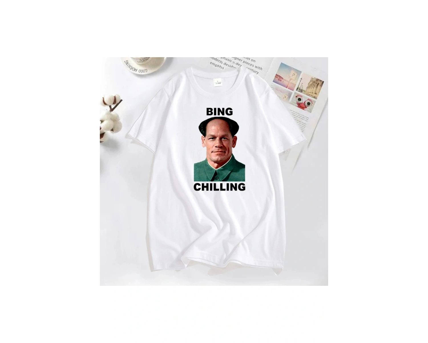 John Xina Bing Chilling John Cena Vintage T Shirt erkekler siyah pamuk günlük T-shirt yaz kıs 2941