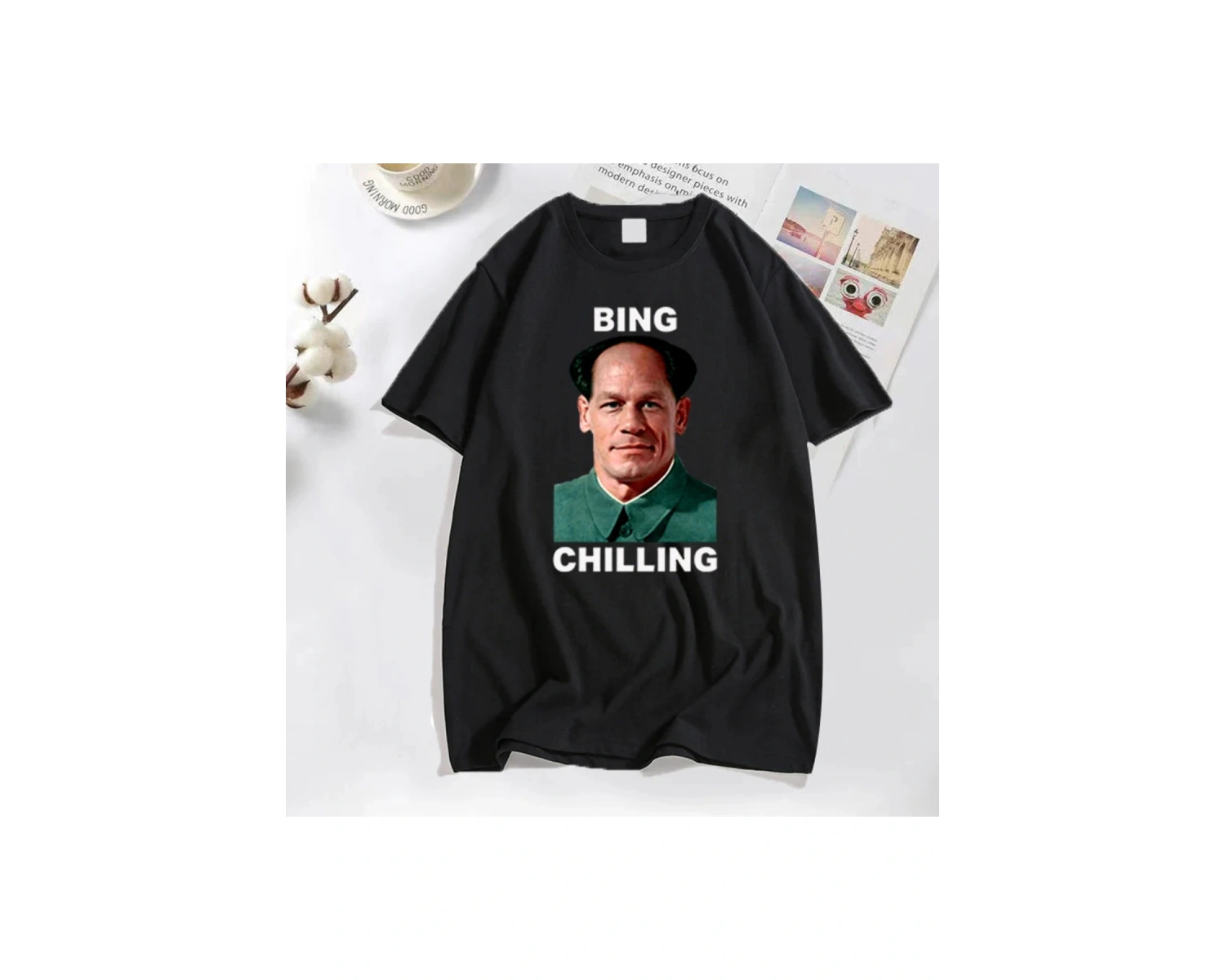 John Xina Bing Chilling John Cena Vintage T Shirt erkekler siyah pamuk günlük T-shirt yaz kıs 2941