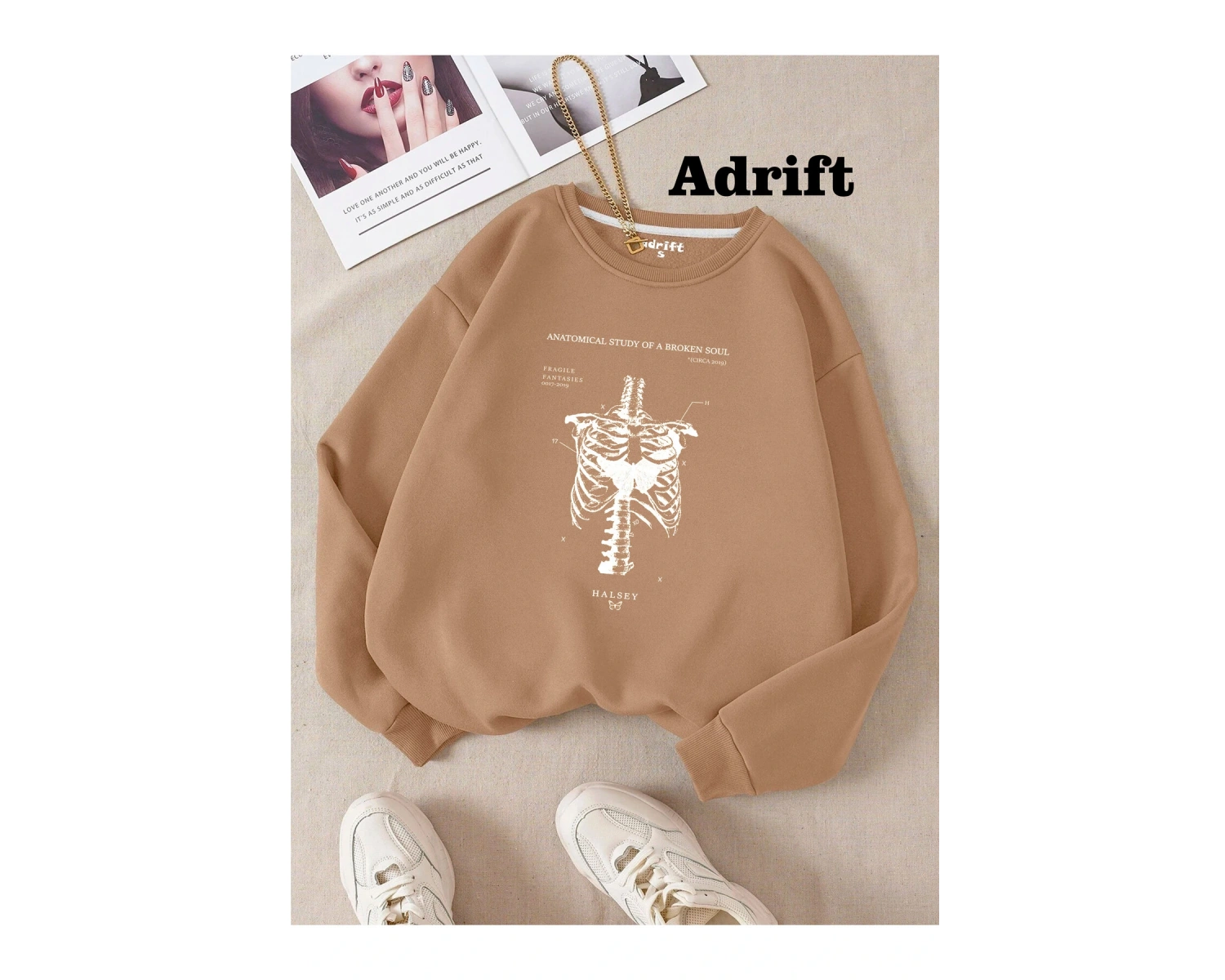 Kaburga Kalp Köstebek Sokak Trend Tasarım Harajuku/Gotik Bej