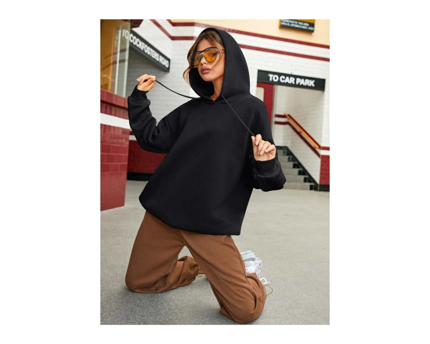 Kadın Aestheticism Baskılı Kapüşonlu Sweatshirt Siyah