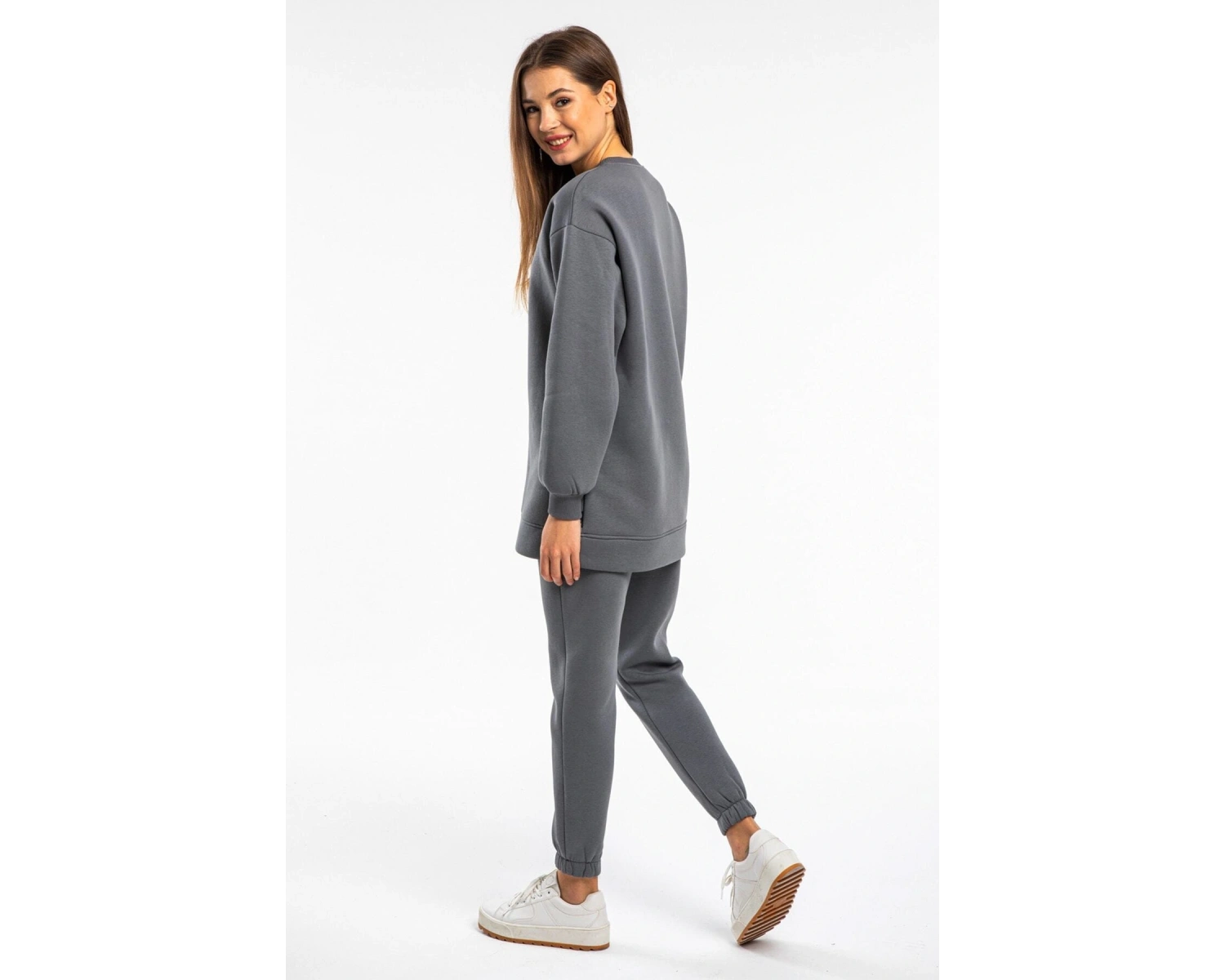 Kadın Antrasit Bisiklet Yaka 2 Iplik Polarlı Eşofman Takımı Cy84203