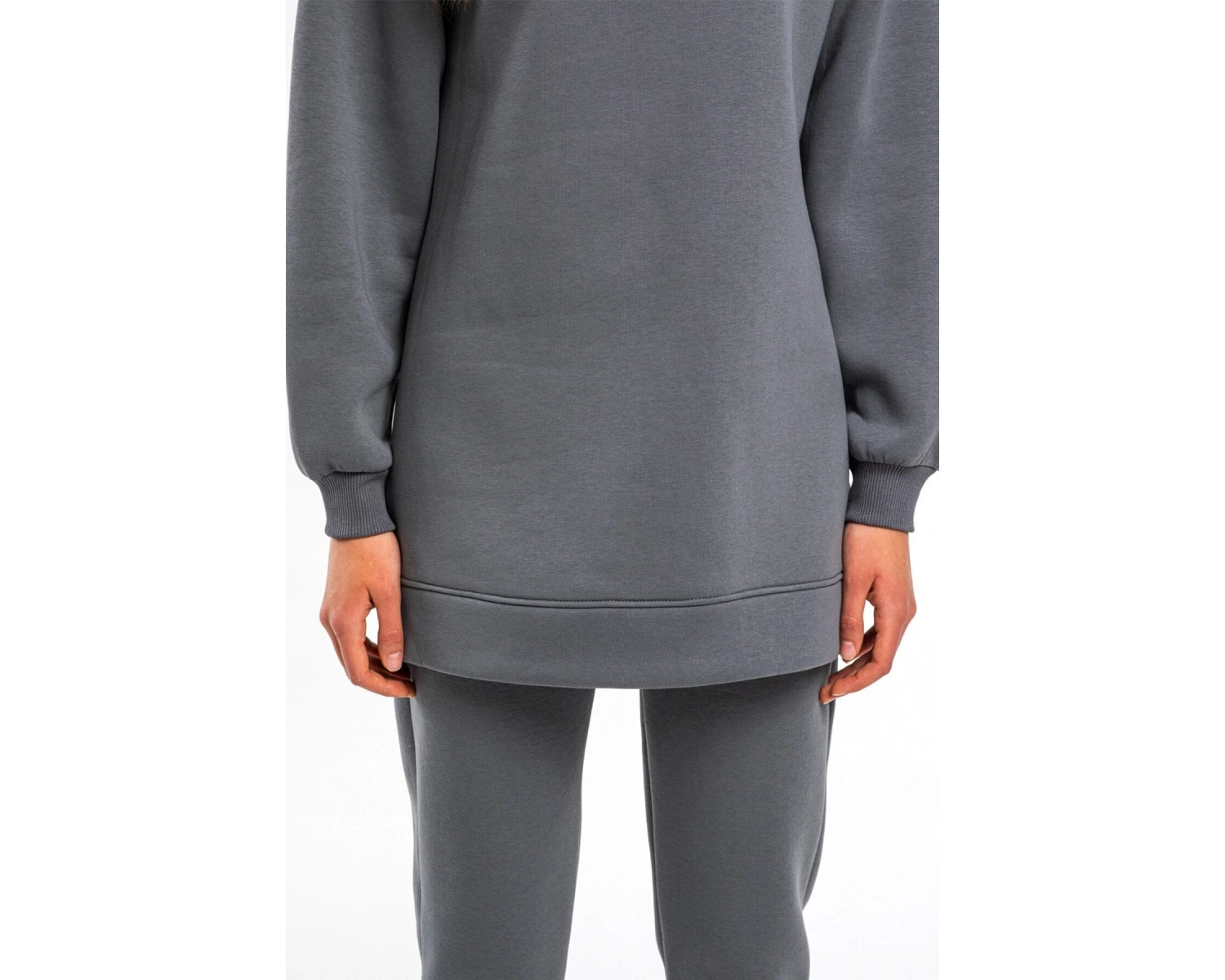 Kadın Antrasit Bisiklet Yaka 2 Iplik Polarlı Eşofman Takımı Cy84203