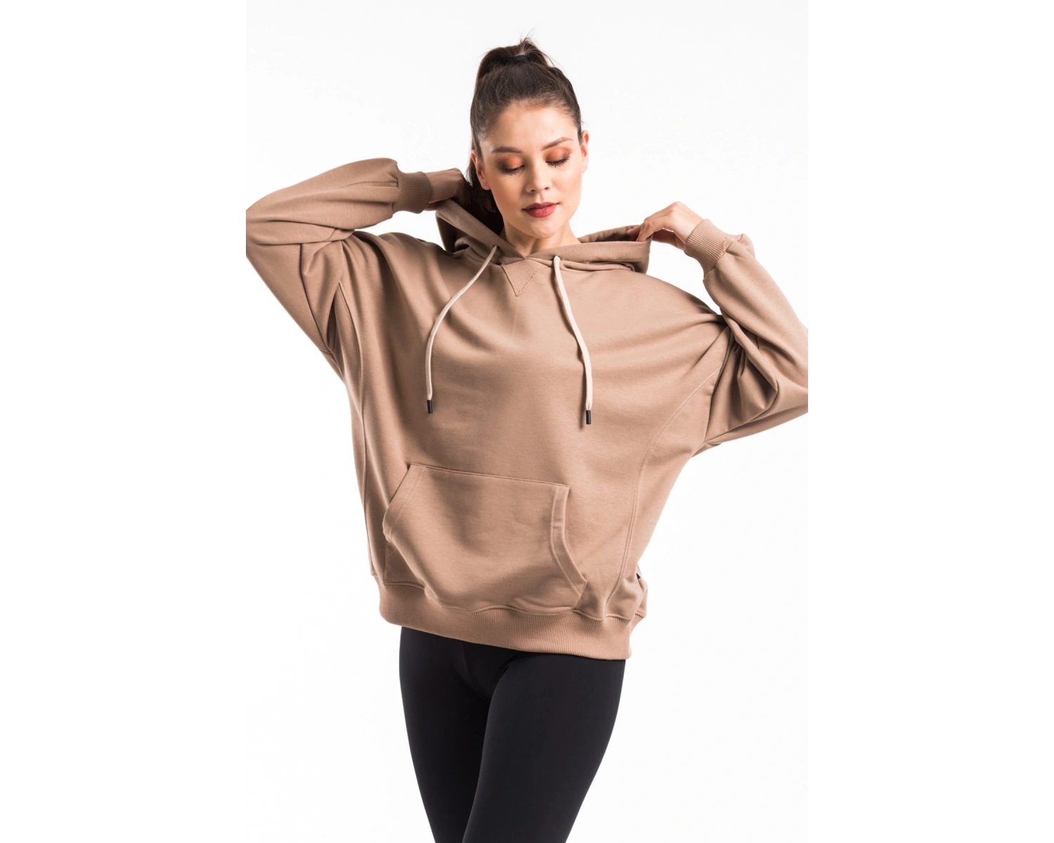 Kadın Bej Kapüşonlu Sweatshirt Cy84194 Bej