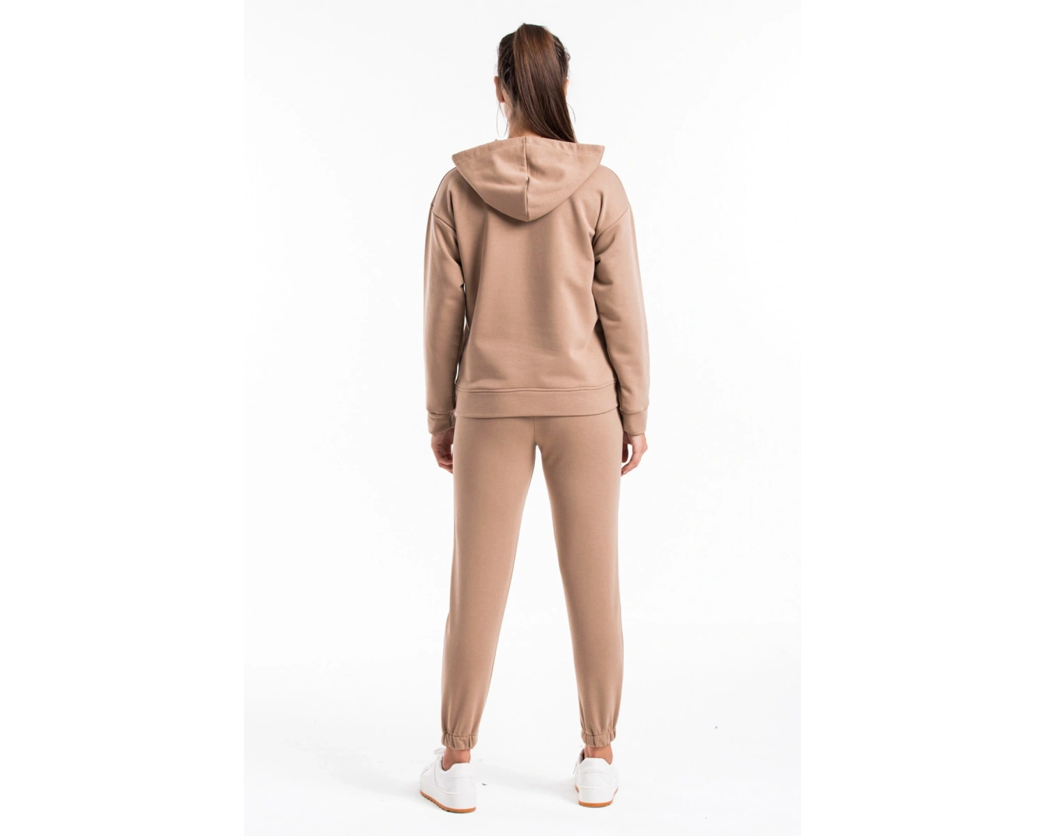 Kadın Bej Pis Dikiş Kanguru Cep Detaylı Eşofman Takımı Cy84186