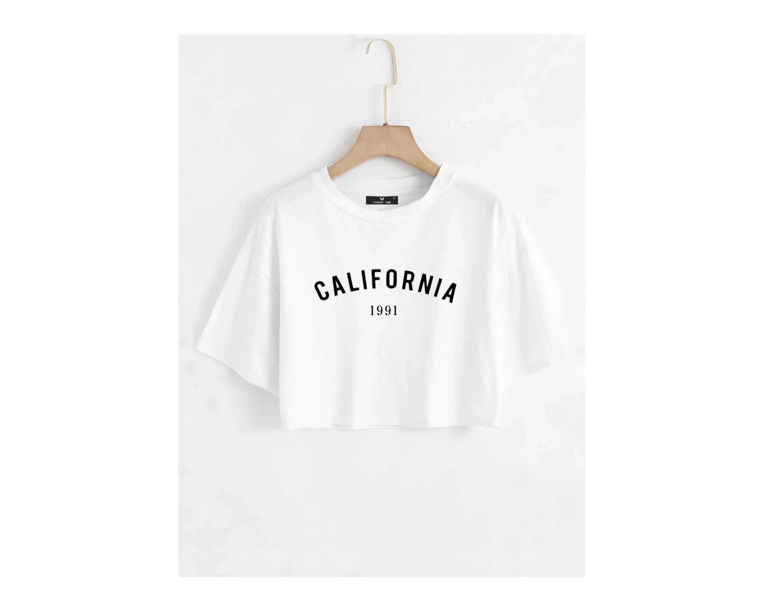 Kadın Beyaz California Baskılı Oversize Crop