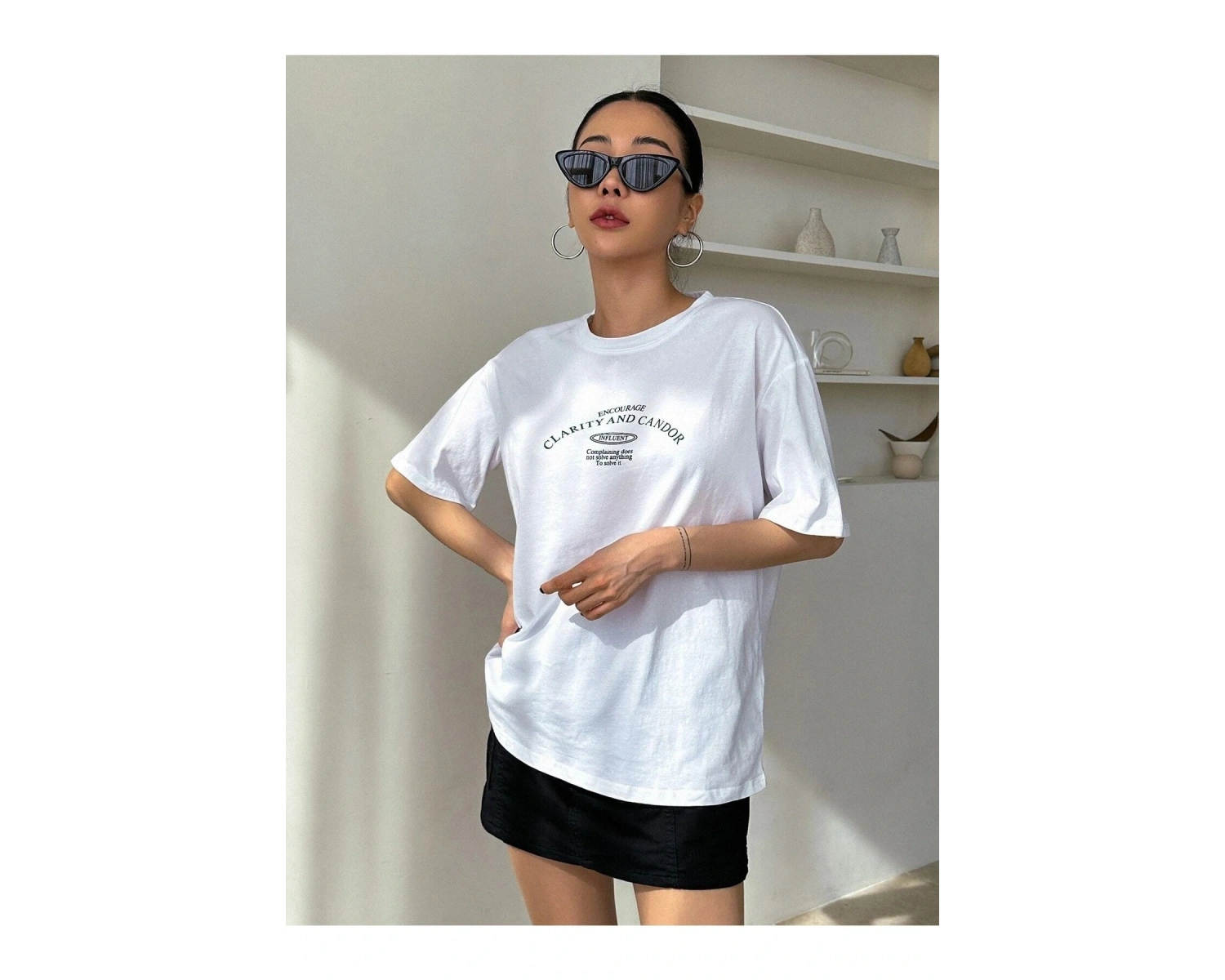 Kadın Beyaz Clarity And Candor Baskılı Oversize T-shirt