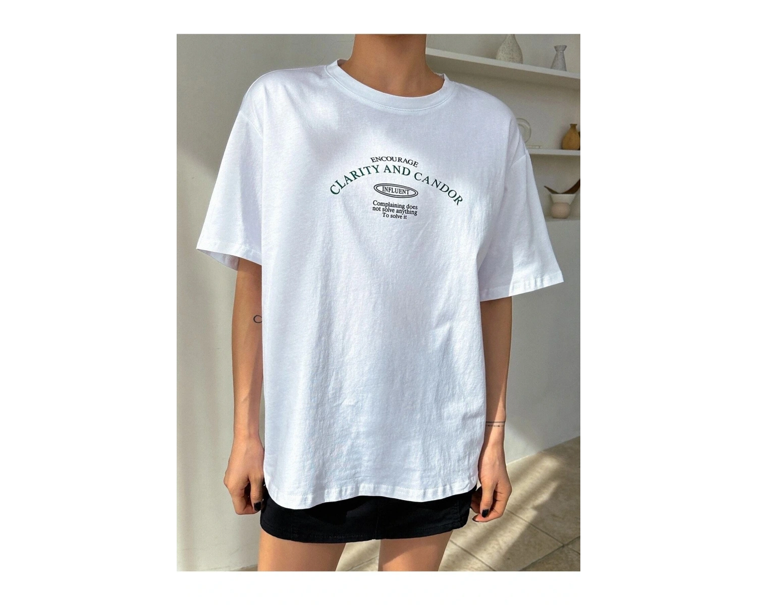 Kadın Beyaz Clarity And Candor Baskılı Oversize T-shirt
