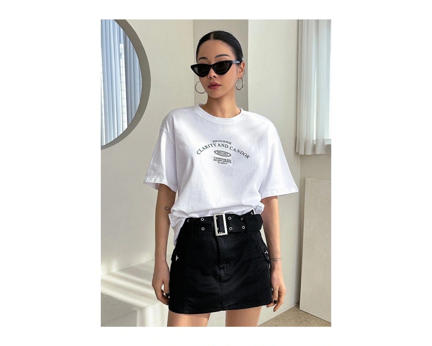Kadın Beyaz Clarity And Candor Baskılı Oversize T-shirt