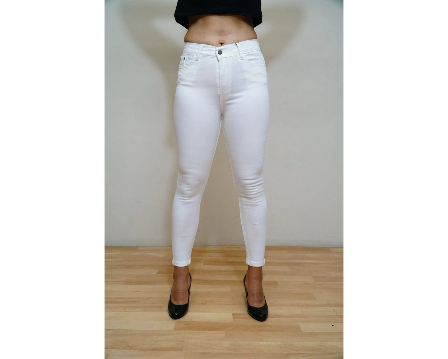 Kadın Beyaz Denim Yüksek Bel Jean Pantolon