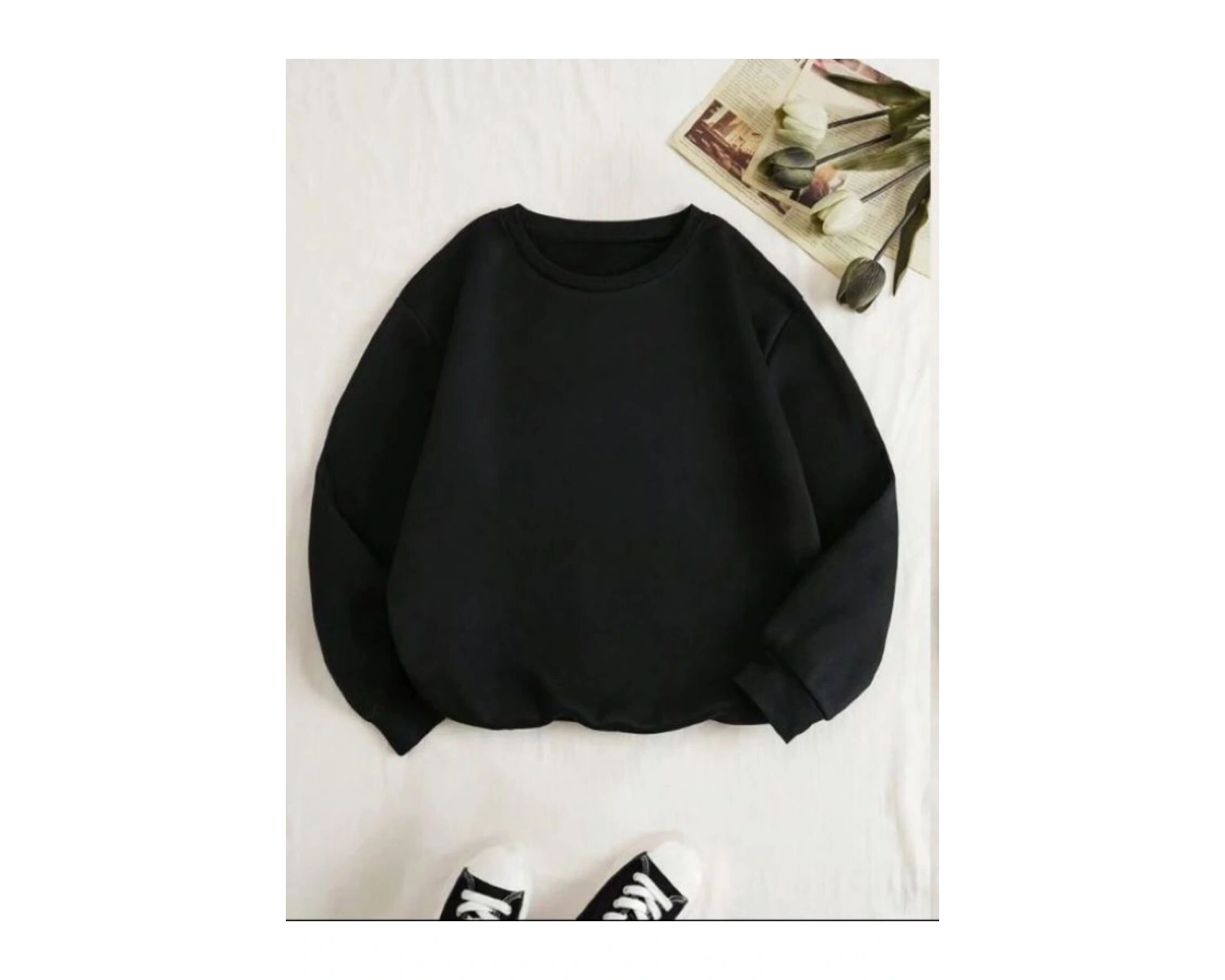 Kadın Beyaz Düz Bisiklet Yaka Sweatshirt TS-BASKSZBSKLTKS