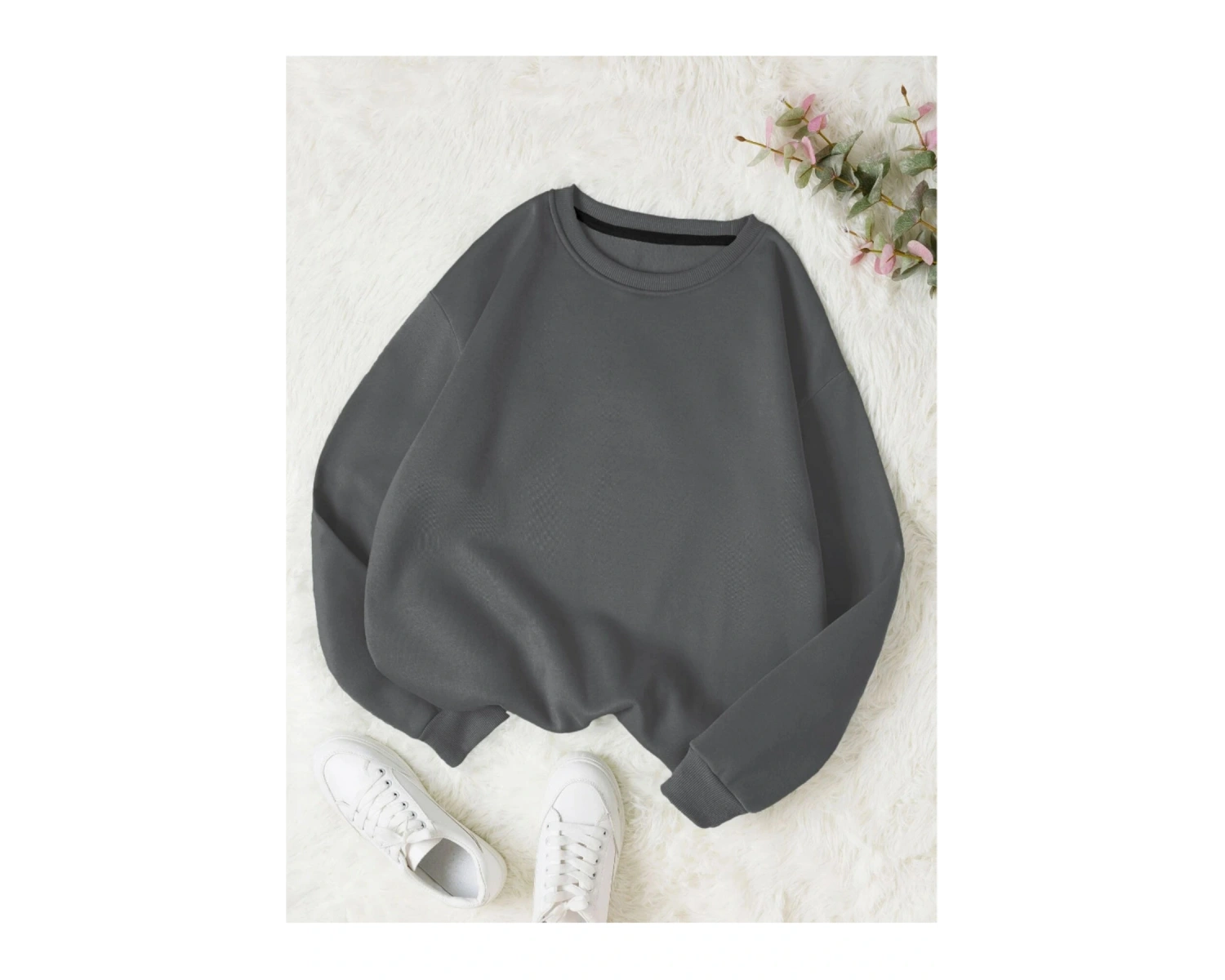 Kadın Beyaz Düz Bisiklet Yaka Sweatshirt TS-BASKSZBSKLTKS