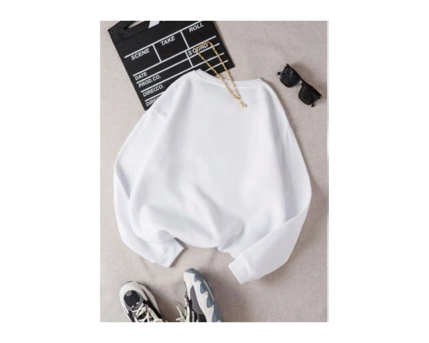 Kadın Beyaz Düz Bisiklet Yaka Sweatshirt TS-BASKSZBSKLTKS