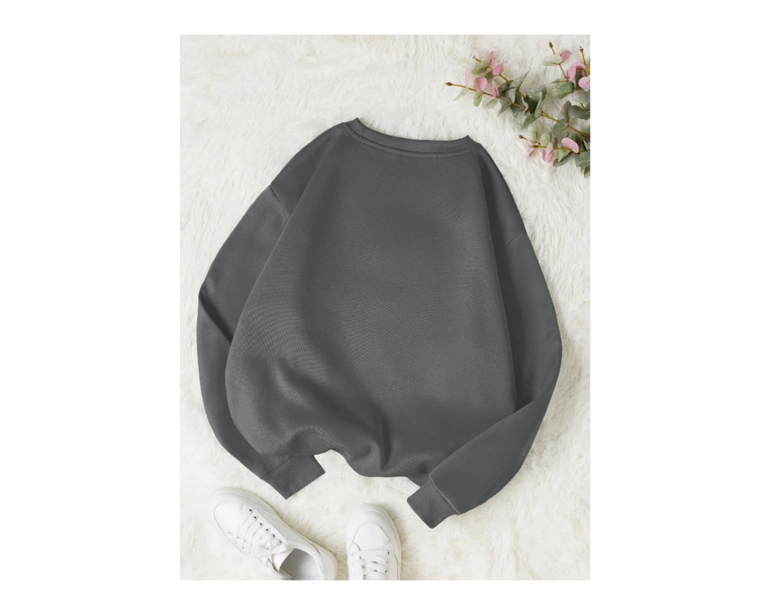 Kadın Beyaz Düz Bisiklet Yaka Sweatshirt TS-BASKSZBSKLTKS