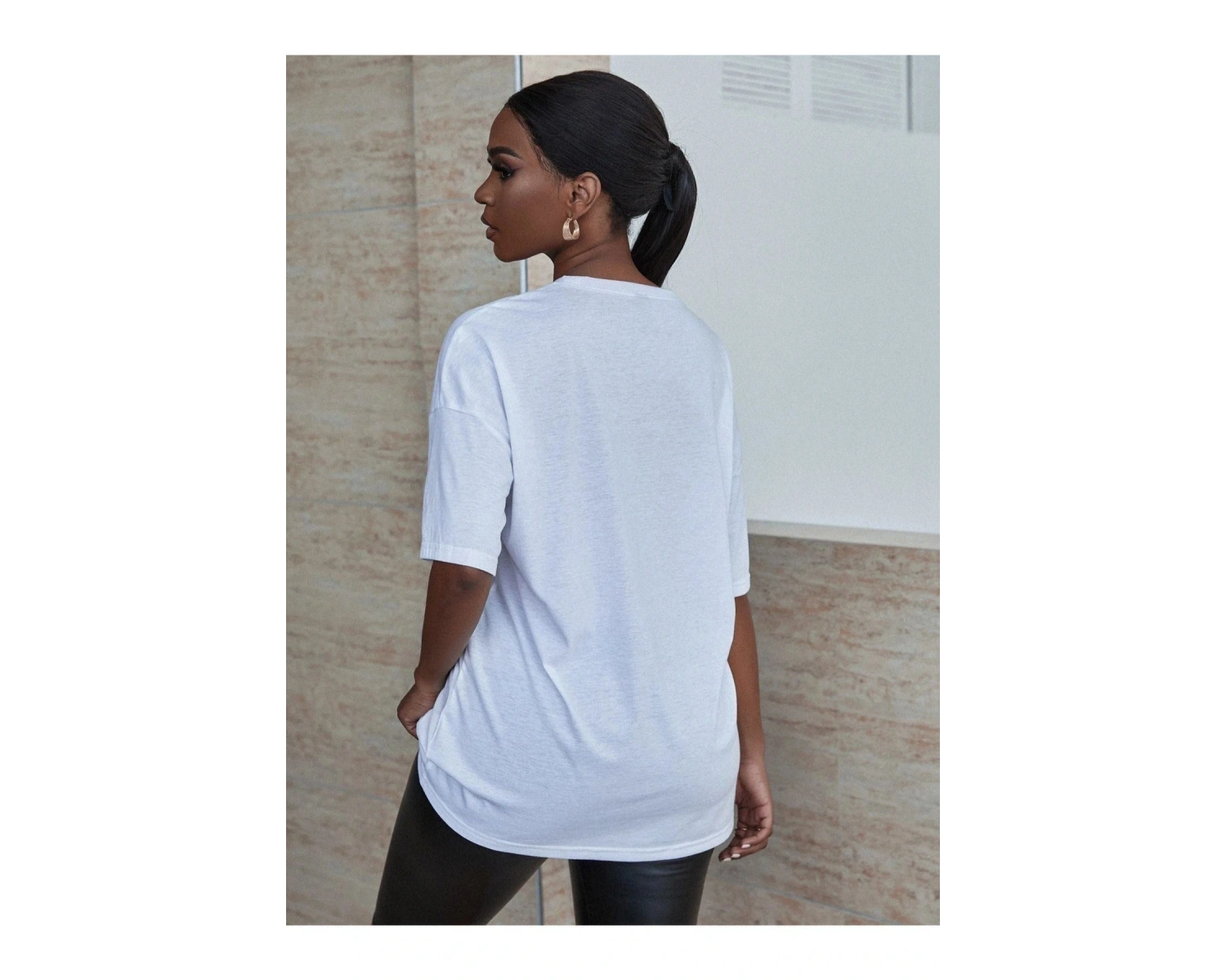 Kadın Beyaz Fabulous Baskılı Oversize Bisiklet Yaka Tshirt